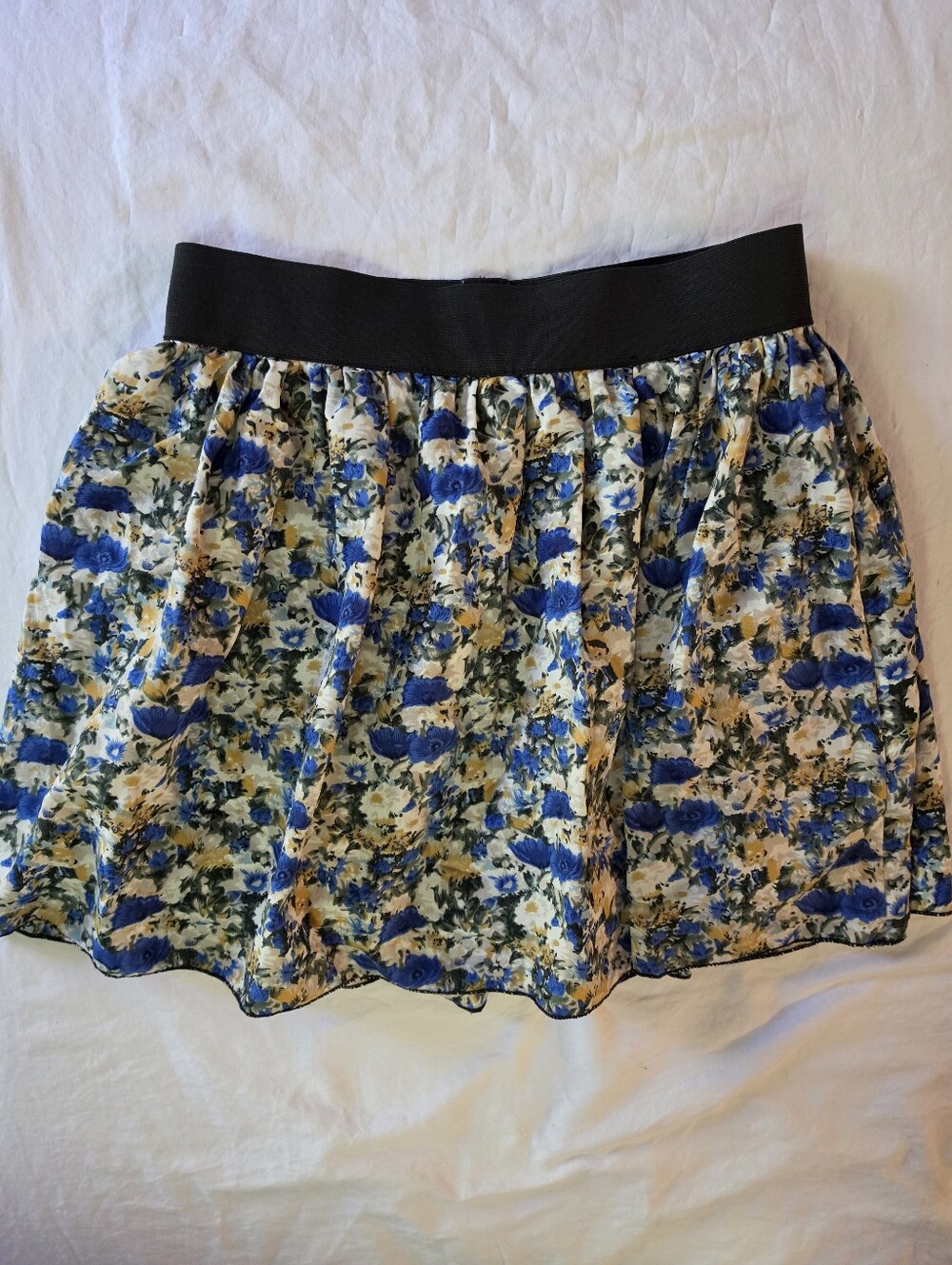 Sunkissed Couture Blue Yellow Floral Chiffon Mini Skirt Medium